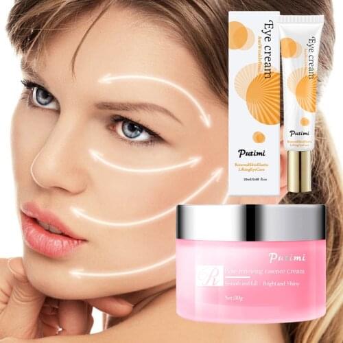 2pcs/set Rose Face Cream Moisturizing Skin Whitening Cream Eye Cream Anti Puffiness Gel Dark Circles Delays Aging Fades Wrinkles