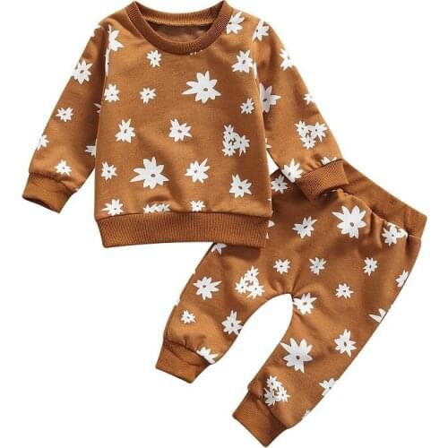 2PCS Set Newborn Baby Boy Girl Long Sleeve Pullover Sweatshirt Long Pant Outfits Spring Autumn Baby Clothes