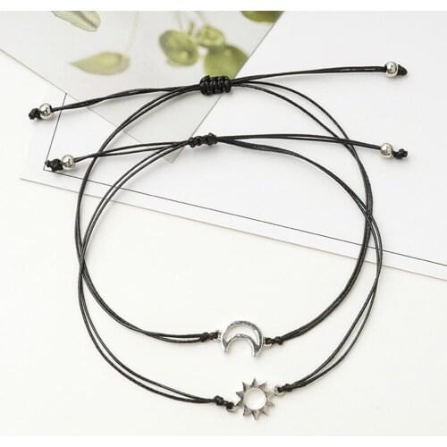 2 pieces of Couples Bracelets Friendship Love Cuff Moon and Sun Leather Braid Gift Adjustable Current Trendy Innovative