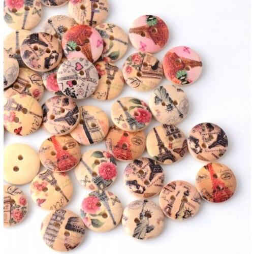 Free Shipping Retail 20Pcs Multicolor Painting Mixed 2 Holes Round Wood Sewing Buttons Scrapbooking 15mm Knopf Buttons