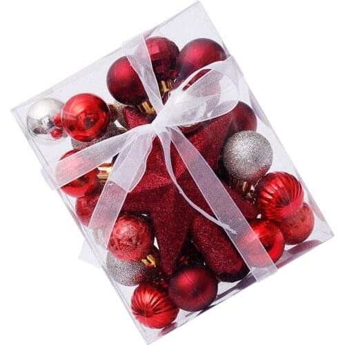 30pcs Christmas Ball Ornament Xmas Tree Decorations Hanging Balls Decorative Baubles Pendants With Star Treetop Decor Noel