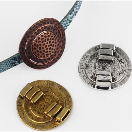 5 Sets Ring Disc Round Hammered Sliders For 10mm Flat Leather Cord Bracelet