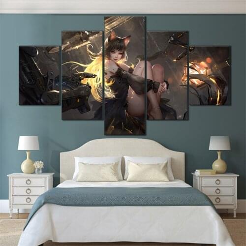 5 Pieces HD Canvas Painting Print Anime Beautiful Girl Picture For Modern Decorative Bedroom Living Room Home Wall Art Decor