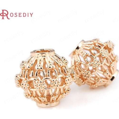 6PCS 15.5x14MM 24K Champagne Gold Color Plated Brass Weaving Hollow Spacer Beads Bracelet Beads High Quality Jewelry Accessories