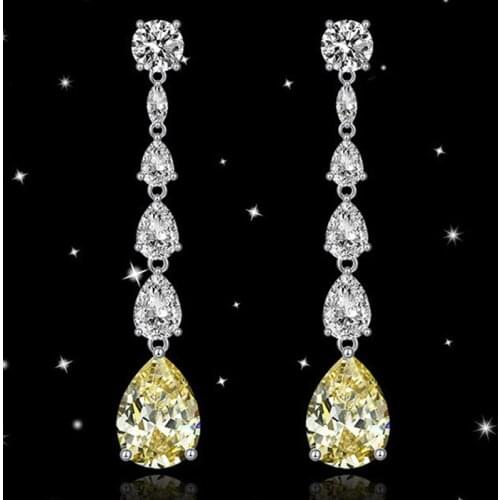 925 Sterling Silver Super Sparkling Earrings 9*13mm Yellow High Carbon Diamond Drop Earings For Women Wedding Fine Jewelry Gifts