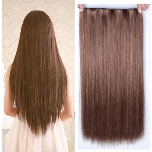 Allaosify 60cm 5 Clip In Hair Extension Heat Resistant Hairpieces Long Straight Hairstyles Synthetic Clip In on Hair Grey Hair