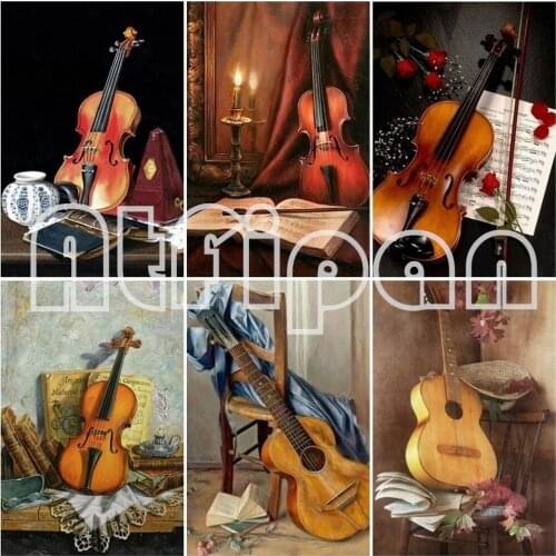 Diamond Embroidery Cartoon Pictures Of Rhinestones Diamond Painting Violin Square Full Beadwork Mosaic Scenic Wall Decor