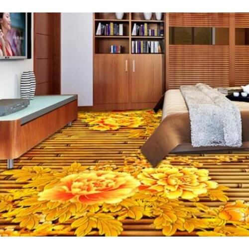 Beibehang 3D peony wood flooring living room floor three - dimensional backdrop large custom non - woven waterproof wallpaper