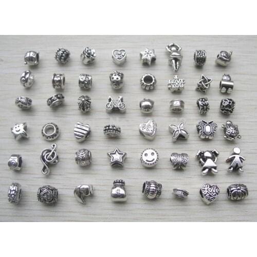 Free Shipping mix style antique silver pated Big Hole Loose alloy Beads fit European Pandora Jewelry Braclet Charms DIY