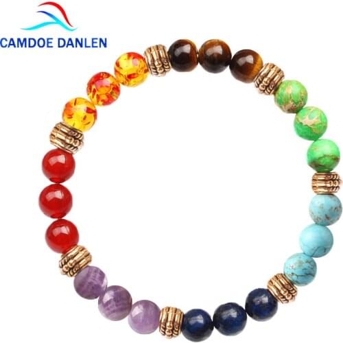 CAMDOE DANLE 7 Chakra Stone Bracelet Natural Beads Healing Reiki Prayer Buddha Beads Bracelet Men Charms Yoga Bracelet For Women