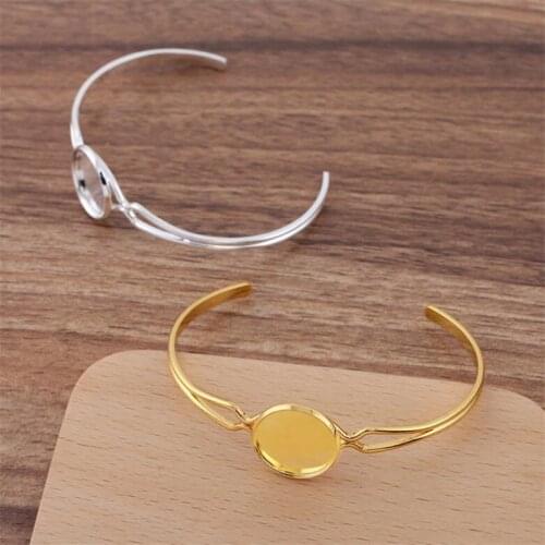 16mm Bracelet Bangle Cabochon Bases Round Pad Bezel Brass Cuff Bracelets Settings for 16mm Cabochon Cameo DIY Bracelet Bangles
