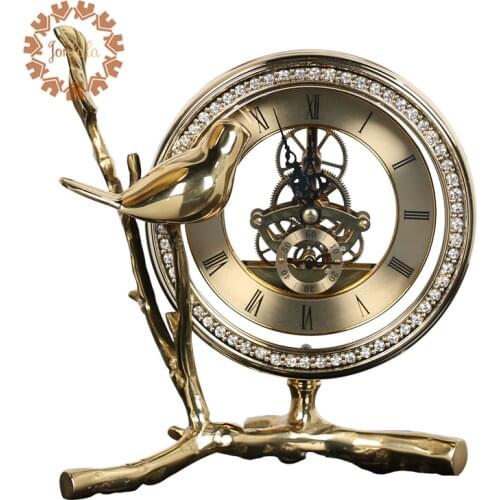 Elegant Copper Clock with Bird Living Room TV Cabinet Desk Decoration Creative Desk Clock Ornaments Deer Clock Best Gift