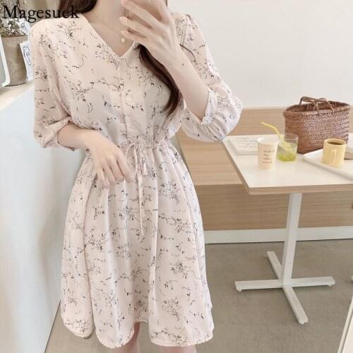 Elegant Floral Party Dresses Women V-neck Women Summer Dress 2021 New Women Short Sleeve Drawstring Dress Robe Vestidos 10100
