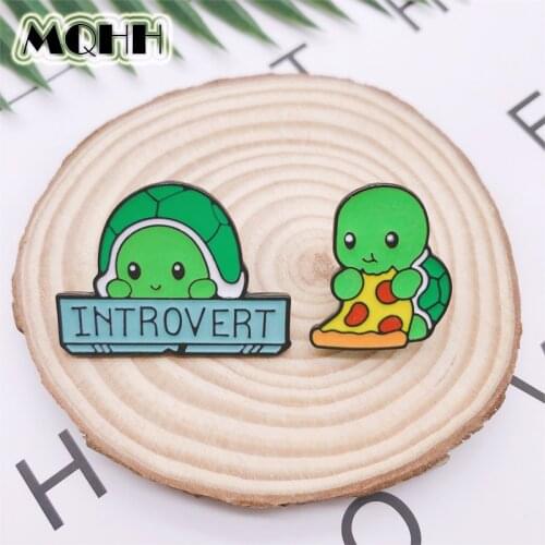 Cartoon Cute Animal Green Turtle Food Pizza Enamel Brooch Alloy Badge Clothes Bag Pin Jewelry Gift For Friends