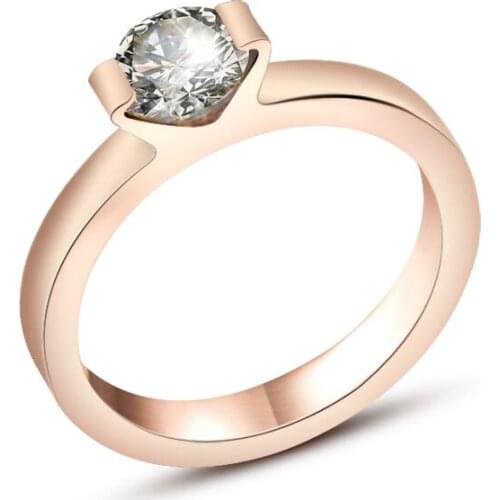 Hot Sale Single Rhinestone CZ Rose Gold Color Stainless Steel Rings