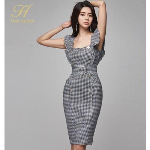 Летние платья в клетку H Han Queen China At AliExpress