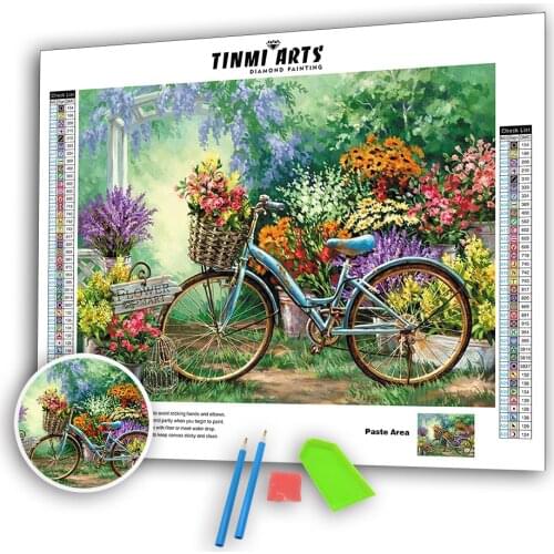 Full Round Diamond Painting Cross Stitch 5d DIY Diamond Embroidery Bicycle Scenery Needlework Rhinestone Mosaic Home Decor