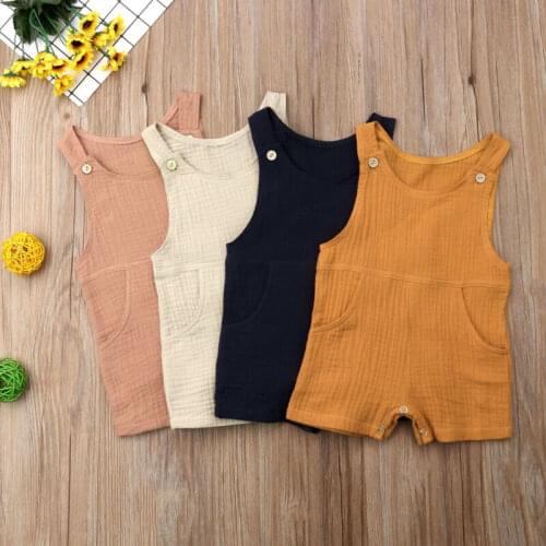 Summer Newborn Baby Boy Girl Clothes Solid Cotton Linen Sleeveless Romper Jumpsuit Outfits Sunsuit 0-18M