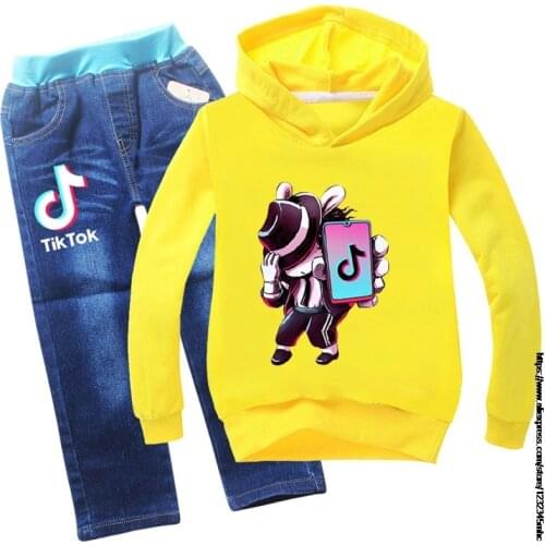 Tik Tok Spring Winter Children Girl Suit Jacket Jeans Pants 2Pcs/Sets Active Clothing Kids Sport School Pink Orange High Quality