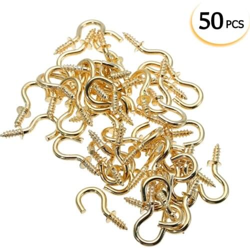 Shellhard 50Pcs Brass Cup Hooks Screws Coat Picture Cups Hanger Key Jewelry Display Holder Practical Hooks