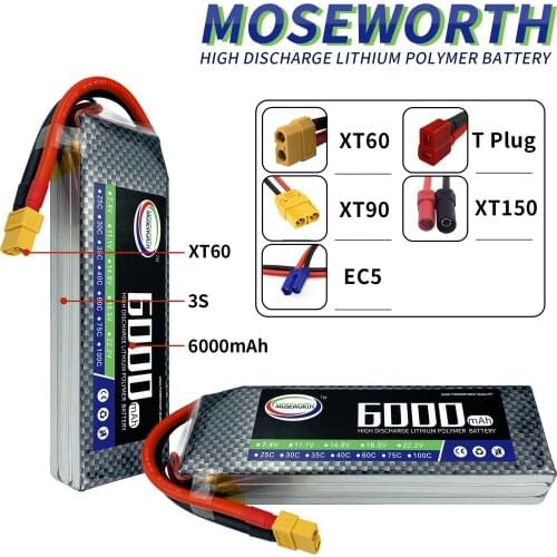 MOSEWORTH LiFePo4 3S 11.1V 6000mAh 30C 40C 60C RC LiPo Battery Lithium Battery For Drone Airplane Car Quadcopter Boat