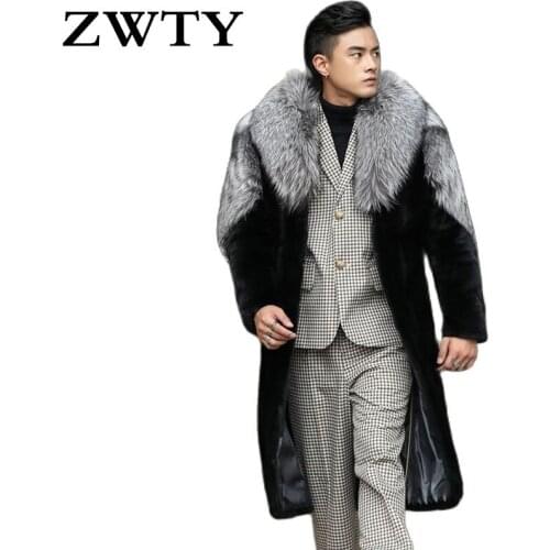 ZWTY Men Long Section Winter Autumn Imitation Fur Outwears Large Size Casual Male Patchwork Warm Parkas Fake Fur Overcoat S/6Xl