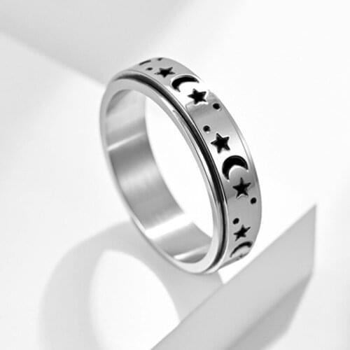 Spinner Rings for Women Men Stainless Steel Promise Fidget Band Rings Set Sun Moon Star Tuning Rotating Meditation Rings