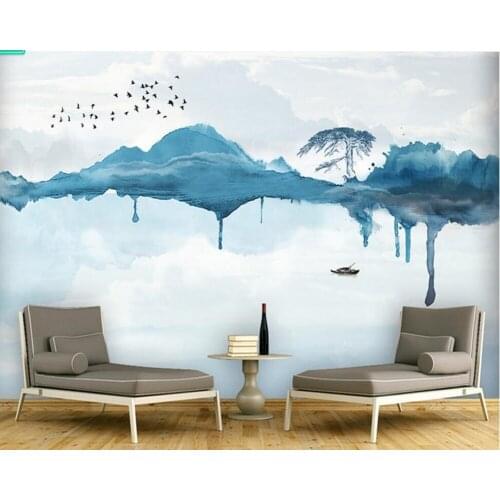 Modern minimalistic abstract ink landscape wallpaper,living room bedroom TV sofa wall study room kitchen restaurant hotel mural