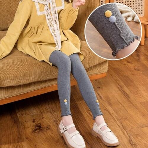 2021 Autumn girls leggings children clothes cotton soft fashion cute button children pants kids girls trousers