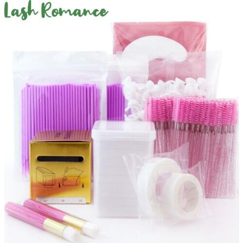LASH ROMANCE Wipe Clean Cotton Eyelash Brush Eyepach Tape glue ring plastic wrap for eyelash extensions make up tool cleaner