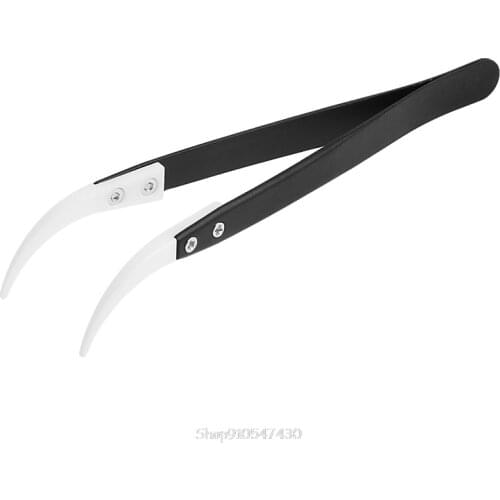 Stainless Steel Handle Ceramic Heat Resistant Tip Curved Tips Tweezers Black D03 20 Dropship
