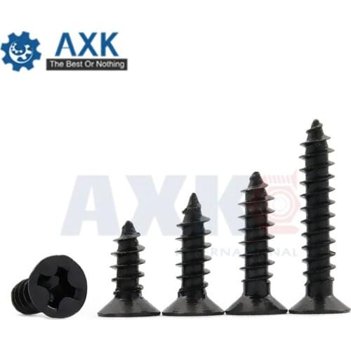 AXK 100pcs Self Tapping Screws M1.7 M2 M2.3 M2.6 M3 Laptop Screws Computer Screws Small Philips Pan Head Black Carbon Steel