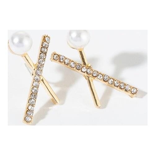 Korean fashion commuter simple basic cross geometry simulation pearl sweet and cute female earrings wholesale