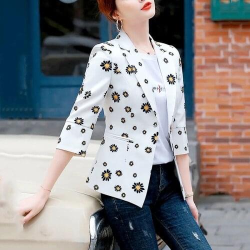 Chic Button Office Suit Coat Ladies Elegant Outwear 2021 Spring Autumn Women Fashion Printed Womens Blazers And Jackets LS091