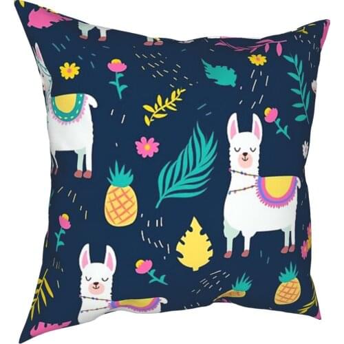 Cute Llama Pineapple Pillowcase Home Decorative Cushions Throw Pillow for Car Polyester Double-sided Printing Leisure