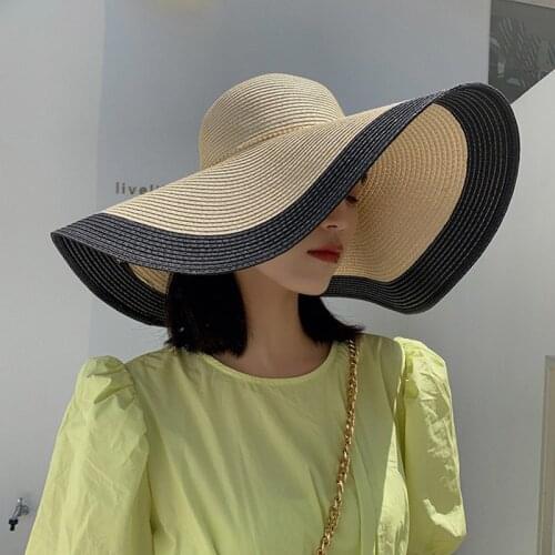 Womens Wide Brim Straw Hat Large Floppy Foldable Roll Up Cap Beach Sun Hat UPF 50+ Fashionable Straw Hat Summer Hat