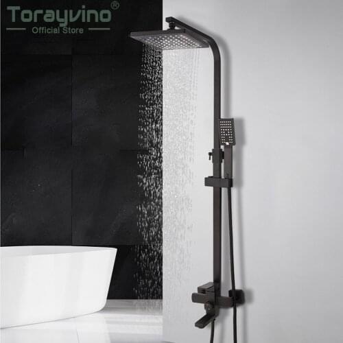Torayvino Bathroom Shower System Faucet Set Bath Mixer Bathtub Matte Black 8" Shower Head Rainfall Wall Mounted Tap Combo Kit