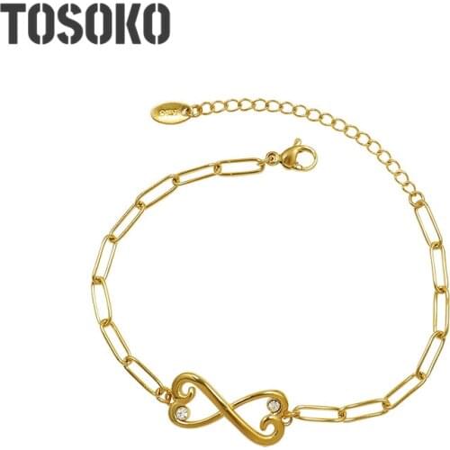 TOSOKO Stainless Steel Jewelry 8-Character Bow Tie Drill Bracelet Women Fashion Bracelet BSE233