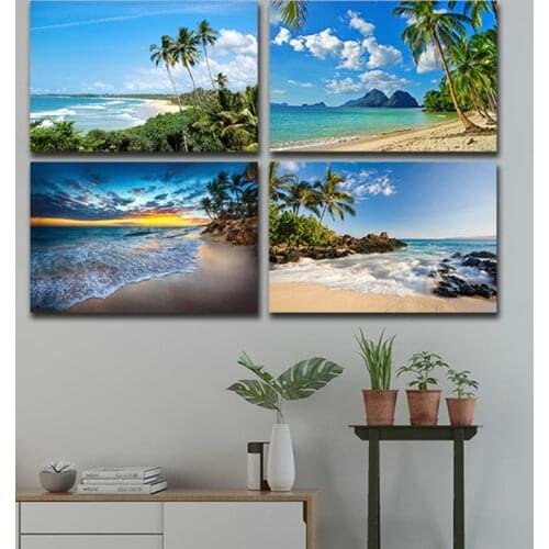 Tropical Hawaii Beach Seaside Sunset Landscape Blue Sky Seawave Poster Prints Canvas Art Home Decoration Picture Living Home Dec