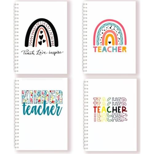 Teach Love Inspire - Spiral Notebook Rainbow Note Book Writing Pad Journal Teacher Life Day Gift Appreciation Floral Design DIY