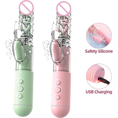Butterfly Vibrator Telescopic Rotating Beads Vibrating AV Magic Wand G Spot Dildo Rabbit Vibrator Masturbator Sex Toys For Women