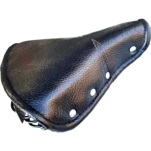 Vintage Faux Leather Bicycle Saddle Rivet Sprung Spring Bike Cycling Seat Cushion Black for Road Bike MTB