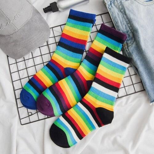 Funny Socks For Men And Women Fashionable Casual Cotton Contrasting Colors Rainbow Classic Striped Socks 6 Colors Available