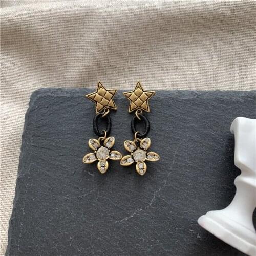 TIMEONLY Luxury Black Gold Color Alloy Star Earring Shinning Crystal Dangle Earrings for Women Ladies Charm Jewellery Wedding