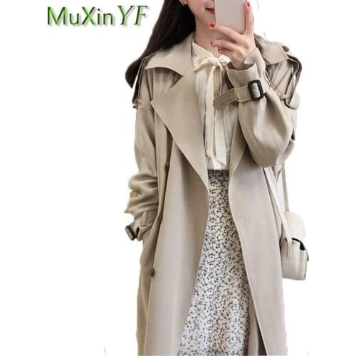 Lady Autumn Vintage Graceful Trench 2021 New Korean Leisure Loose Joker Solid Length Oversize Coats Lady Classic Khaki Outerwear