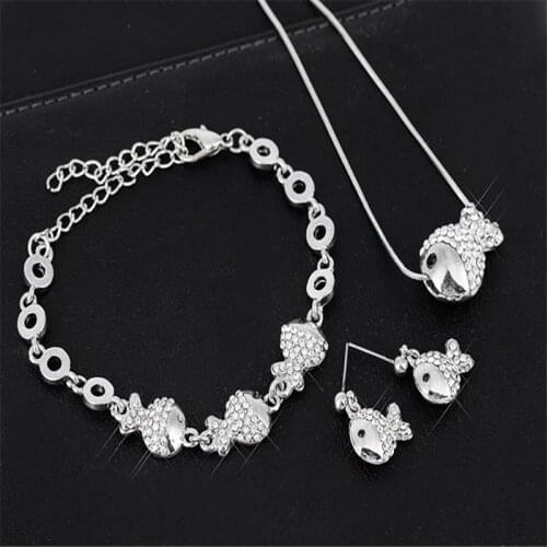 Fashion Colgante Oso Long Necklace Fish Sweater Necklaces Rhinestones Necklace for Women Birthday Gift T1319