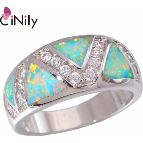 CiNily Created Green Fire Opal Cubic Zirconia Silver Plated Ring Wholesale Retail for Women Jewelry Ring Size 7 8 OJ8007