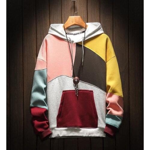 Winter Mens Hoodie Pure Cotton Warm Pure Color Stitching Hoody Comfortable Casual Long Sleeve Fashion Pullover New 2021