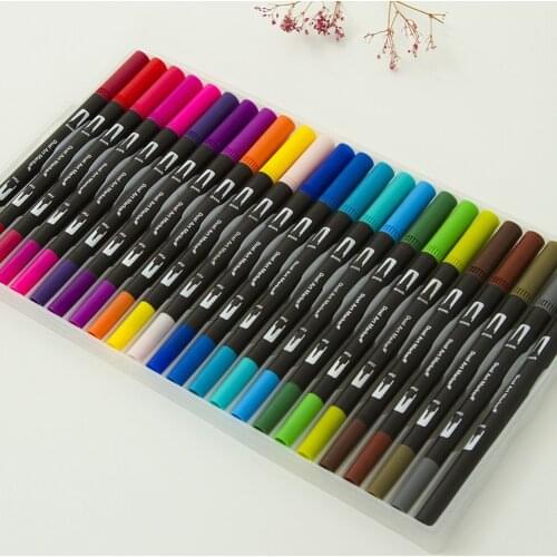 1set 24 Color Brush Pen Art Markers Dual Tip Pens Professional Calligraphy Sets for School Painting Teaching Decor