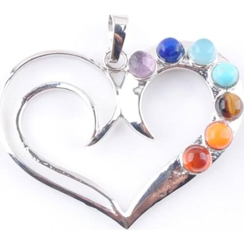 10Pcs Natural Gem Stone Beads Healing Love Heart Reiki Chakra Meditating Figure Heart Pendant Charm Jewelry IN3259